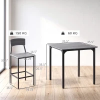 HOMCOM 5-Piece Counter Height Bar Table with Space-Saving Design, Square Kitchen Table and Chairs Set with Footrest, Metal Legs, Industrial Dining Table Set for 4, Gray(m-3)