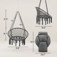 Outsunny Hammock Swing Chair, Macrame Hanging Chair with Large Cushion, Chain, Steel Frame for Indoor Outdoor Use, Dark Gray(m-3)
