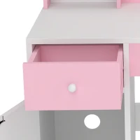 Qaba Kids Vanity Set, Toddler Dressing Table and Chair Set  with Lighted Bow Mirror, Cabinet, Drawer and Shelves, Pink(m-12)