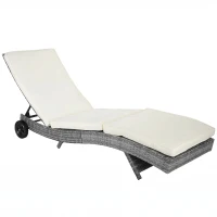 Outsunny Wicker Chaise Lounge Chair Outdoor PE Rattan Cushioned Patio Sun Lounger with 5-Level Adjustable Backrest & Wheels for Easy Movement, Cream White(m-1)