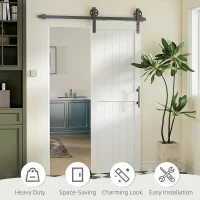 HOMCOM 28inx84in Barn Door with 5FT Sliding Door Hardware Kit, Handle, Upgraded Rollers and Floor Guide, Waterproof, White(m-6)