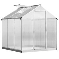 Outsunny 6' L x 6' W Walk-In Polycarbonate Greenhouse with Roof Vent for Ventilation & Rain Gutter for Winter(m-11)