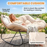 Outsunny Indoor Outdoor Double Papasan Rocking Chair, Oversized Rocking Egg Chair with Cushion for Garden, Patio, Cream White(m-5)