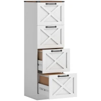 HOMCOM 4 Drawer File Cabinet with Silent Slides, Vertical Farmhouse Filing Cabinet Fits Letter/A4 Size Home Office, White(m-9)