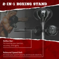 Soozier Free Standing Boxing Bag with Stand, Punching Speed Bag Reaction Bar Challenge with Suction Cups, 64-81in Adjustable Height for Teenagers and Adults, Black(m-4)