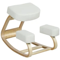 HOMCOM Ergonomic Kneeling Chair, Wood Kneel Stool with Thick Pads, Desk Knee Chair, Improve Posture, Cream White(m-9)