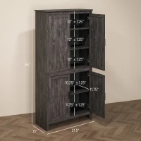 HOMCOM 64" 4-Door Kitchen Pantry, Freestanding Storage Cabinet with 3 Adjustable Shelves for Kitchen, Gray Oak(m-3)