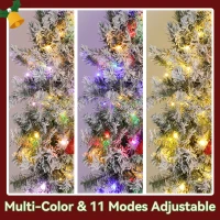 HOMCOM 36in Flocked Pre-Lit Christmas Wreath with 3D Red Bow, 11 Lighting Modes, Front Door Christmas Wreath with Remote(m-7)