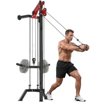 Soozier Wall Mount Cable Station, 16 Positions Adjustable Pulley Machine, Cable Crossover Machine with Handle Bar(m-13)