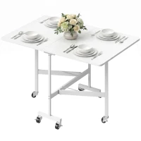HOMCOM Six-Seater Drop-Leaf Dining Table with Wheels, White(m-2)