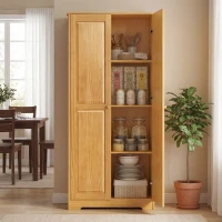 HOMCOM 67" Pinewood Kitchen Pantry Storage Cabinet, Freestanding Cabinets with Doors and Shelves, Dining Room(m-10)