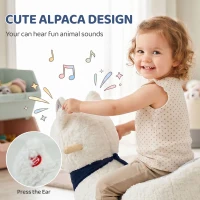 Qaba Baby Rocking Horse, Plush Animal Rocker Alpaca with Realistic Sound, Seat Belt, Handle Grip for 12-36 Months, White(m-4)