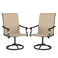 Outsunny Outdoor Swivel Dining Chairs Set of 2, High Back Swivel Chairs with All Weather Mesh for Deck, Backyard, Poolside, Brown(m-9)