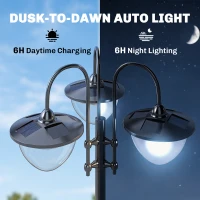 Outsunny 74.5" 3-head Solar Lamp Post Light with Planter, Solar Pole Lights Outdoor Waterproof LED Lighting for Backyard Pathway Patio Lawn Driveway Decor, Black(m-6)