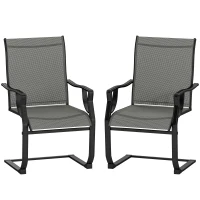 Outsunny C Spring Patio Dining Chairs Set of 2 with High Backrest, Armrest, Breathable Fabric & Metal Frame, 256LBS, Light Gray(m-11)