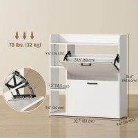 HOMCOM Shoe Cabinet with 2 Flip Drawers, 3 Side Compartments, Adjustable Shelves, 8-12 Pairs for Entryway Hallway, White(m-3)