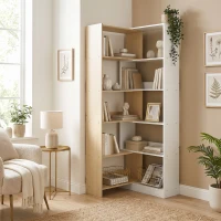 HOMCOM Corner Bookshelf, 5-Tier L-Shaped Bookcase with 350° Rotating Design, Two-Tone Design, Fruitwood/White(m-8)