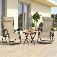 Outsunny Zero Gravity Chair Set of 2 Patio Chair with Side Table Cupholders and Pillows for Pool, Backyard, Lawn, Beige(m-8)