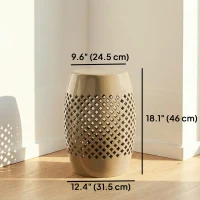 Outsunny 12.4" Steel Patio End Table, Round Hollow Drum Side Table, Accent Table for Indoor and Outdoor, Khaki(m-3)