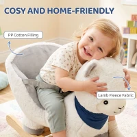 Qaba Baby Rocking Horse, Plush Animal Rocker Alpaca with Realistic Sound, Seat Belt, Handle Grip for 12-36 Months, White(m-5)