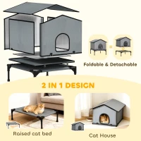 PawHut Outdoor Cat House, Waterproof Insulated Cat Kennel with Elevated Base, Foldable Feral Kitty Shelter for Kittens, Grey(m-4)