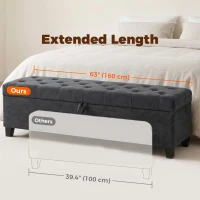 HOMCOM Storage Ottoman Bench, 63" End of Bed Bench for Queen/King Bed, Living Room, Bedroom, Entryway, Dark Grey(m-5)