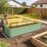 Outsunny 8'x2.6'x1.5' Galvanized Raised Bed, Large Elevated Planter Box for Growing Flowers, Herbs and Vegetables, Light Green(m-3)