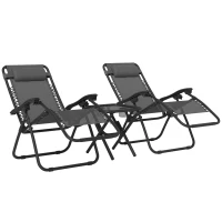 Outsunny Zero Gravity Chair Set of 2 Patio Chair with Side Table Cupholders and Pillows for Pool, Backyard, Lawn, Beach, Grey(m-12)