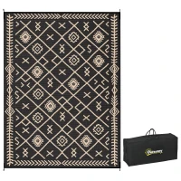 Outsunny Reversible Outdoor Rug, Waterproof Plastic Straw with Carry Bag, 9' x 12', Black & Beige Rhombus(m-11)