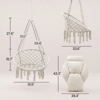 Outsunny Hammock Swing Chair, Macrame Hanging Chair with Large Cushion, Chain, Steel Frame for Indoor Outdoor Use, Cream White(m-3)