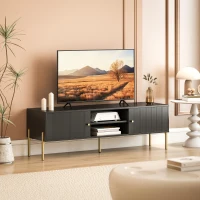 HOMCOM TV Stand for TVs up to 65", Entertainment Center with 2 Open Shelves, 2 Cabinets and Steel Legs for Living Room, Black(m-1)