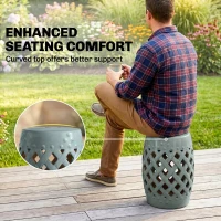 Outsunny 12.5" x 18" Ceramic Garden Stool with Woven Lattice Design & Glazed Strong Materials Decorative Outdoor Stool, Green(m-6)