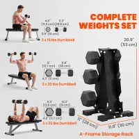 Soozier Hex Dumbbell Weight Set with Vertical Rack, 120lbs Rubber-Coated Dumbbells with Non-Slip Handles(m-4)