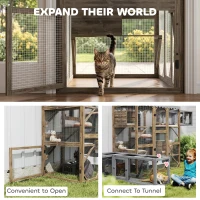 PawHut Outdoor Cat Enclosure with Window Access, 5 Platforms and 2 Resting Boxes, Waterproof Roof for Multiple Cats, Brown(m-5)