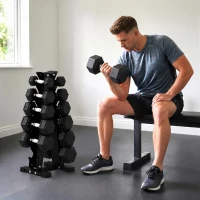 Soozier Hex Dumbbell Weight Set with Vertical Rack, 210lbs Rubber-Coated Dumbbells with Non-Slip Handles(m-8)
