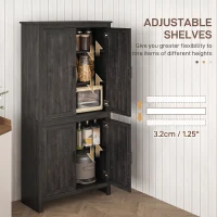 HOMCOM 64" 4-Door Kitchen Pantry, Freestanding Storage Cabinet with 3 Adjustable Shelves for Kitchen, Gray Oak(m-5)