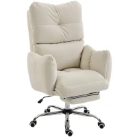 HOMCOM Office Chair with Foot Rest, Ergonomic Reclining Computer Gaming Chair with Snow Flannel Fabric, Thick Cushion, Cream(m-13)