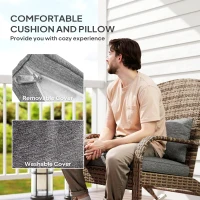 Outsunny Adirondack Chair, Outdoor Wicker Rocking Chair with High Back, Seat Cushion, and Pillow for Porch, Balcony, Gray(m-6)