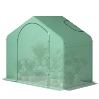 Outsunny 6' x 3' x 5' Portable Walk-in Greenhouse, PE Cover, Steel Frame Garden Hot House, Zipper Door, Top Vent for Flowers, Vegetables, Saplings, Tropical Plants, Green(m-11)