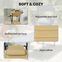 Outsunny Outdoor Lounge Chair, 4 Position Adjustable Backrest, Folding, Cushioned w/ Sun Shade Roof & Pillow, Cream White(m-6)