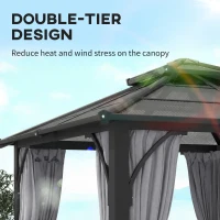 Outsunny 10' x 10' Hardtop Gazebo with 7mm Polycarbonate Double-Tier Roof, Outdoor Gazebo with Netting and Curtains, Dark Grey(m-4)