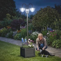 Outsunny 74.5" 3-head Solar Lamp Post Light with Planter, Solar Pole Lights Outdoor Waterproof LED Lighting for Backyard Pathway Patio Lawn Driveway Decor, Black(m-10)