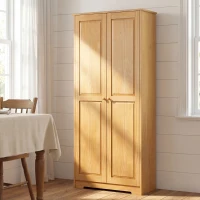 HOMCOM 67" Pinewood Kitchen Pantry Storage Cabinet, Freestanding Cabinets with Doors and Shelves, Dining Room(m-9)