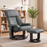 HOMCOM Massage Recliner Chair with Ottoman, 360° Swivel Recliner and Footstool, 10-Point Vibration, Gray(m-8)
