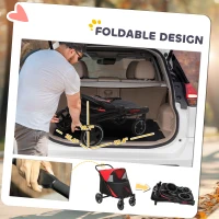 PawHut Dog Stroller for Large Medium Small Dogs up to 66 Lbs. 23.5" in Body Length, One-Click Foldable Pet Cat Stroller with Storage, Shock Absorption Wheels, Mesh Window, Safety Leash, Red(m-6)