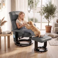 HOMCOM Massage Recliner Chair with Ottoman, 360° Swivel Recliner and Footstool, 10-Point Vibration, Gray(m-7)