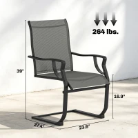 Outsunny C Spring Patio Dining Chairs Set of 2 with High Backrest, Armrest, Breathable Fabric & Metal Frame, 256LBS, Light Gray(m-3)