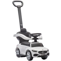 Qaba Licensed Mercedes-Benz Push Car for Toddlers, 2-in-1 Sliding Walking Car with Push Handle, Horn, Guardrail, White(m-9)