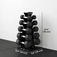 Soozier Hex Dumbbell Weight Set with Vertical Rack, 150lbs Rubber-Coated Dumbbells with Non-Slip Handles(m-3)