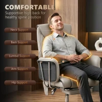 HOMCOM Massage Office Chair with 6 Points Vibration, Executive Desk Chair with High Back, PU Leather, Footrest, Gray(m-4)
